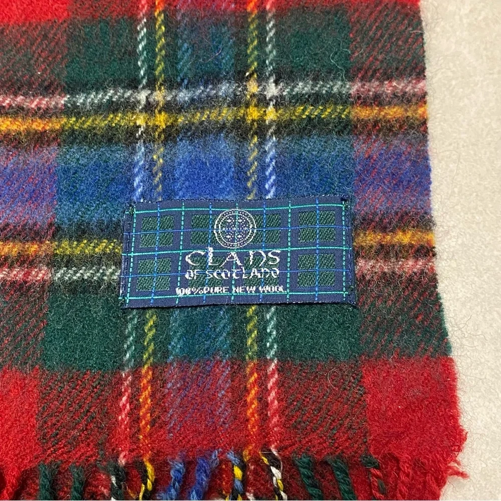 Clans of Scotland Scarf Unisex OS Red Green Tartan Pure New wool Fringed Scarf